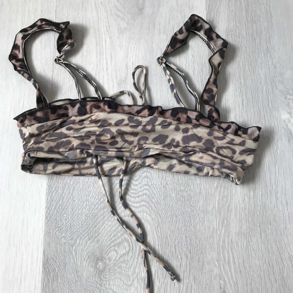 FRANKIES BROWN BIKINI TOP BROWN RUFFLE KEYHOLE FRONT WOMENS SMALL - Picture 6 of 6